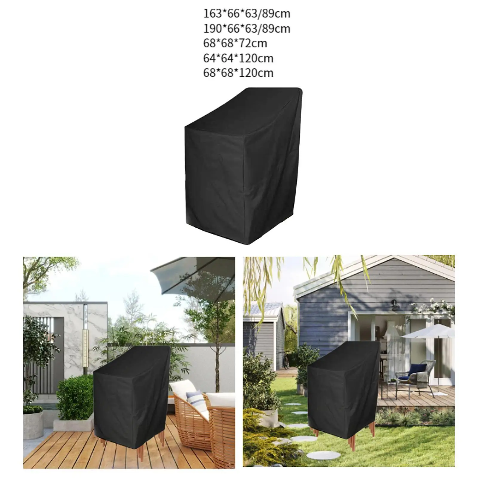 Funda para silla de jardín y Patio, cubierta antipolvo para silla apilada, cubierta protectora negra resistente al desgarro, funda para sillas plegables para todo tipo de clima