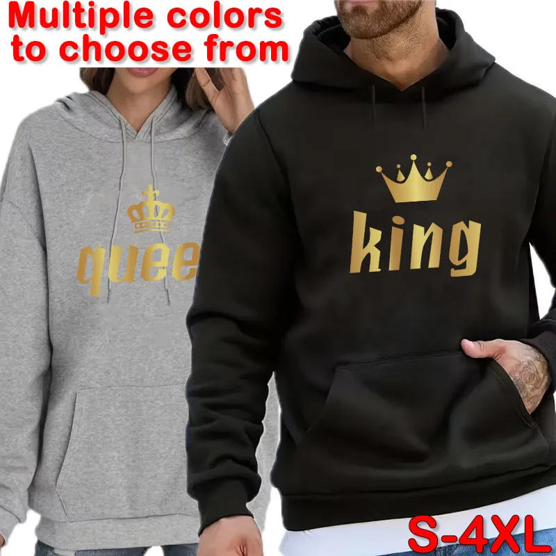 

King and Queen printed hoodie, suitable for couples in fashionable new hoodies, autumn and winter sports couple tops