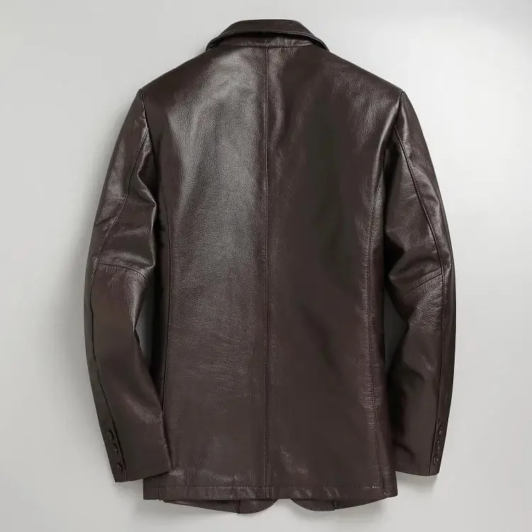 Shop Best.Plus Mew genuine Cowhide business leisure jacket.Classic casual leather Suit jacket.Quality slim cloth.