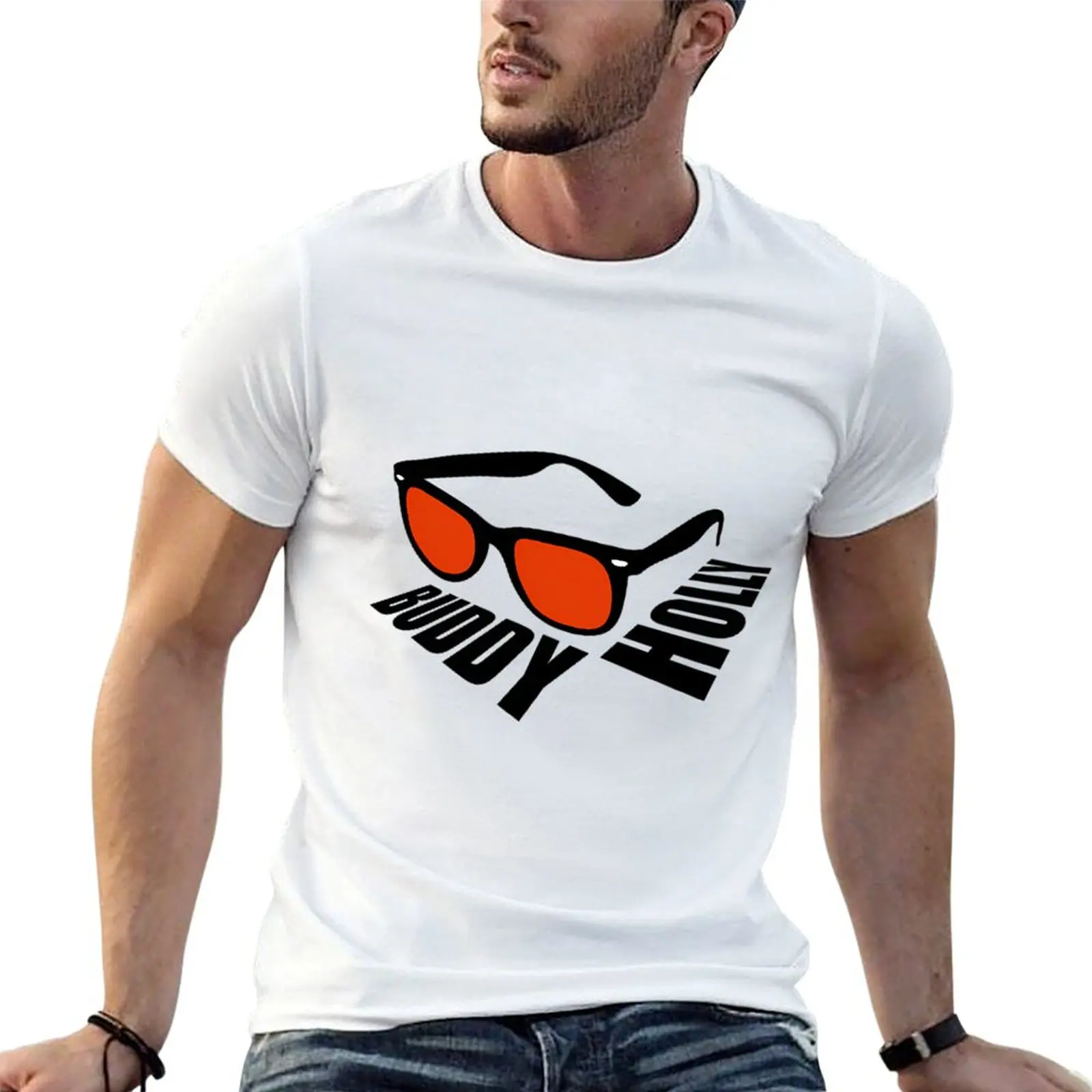 Glasses Buddy Holly T-Shirt baggy shirts quick drying clothes for men