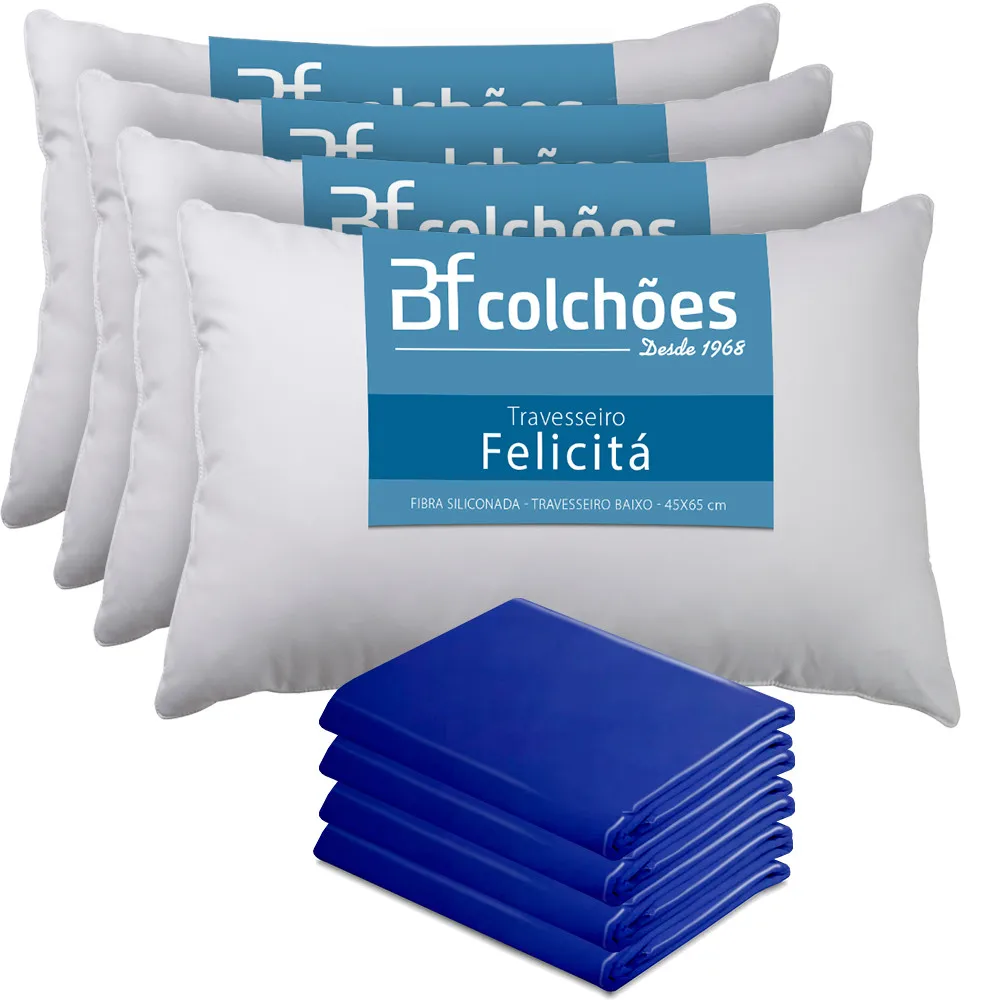 Kit 4 Pillow 45x65cm + 4 Covers Waterproof 50x70cm BF Mattress