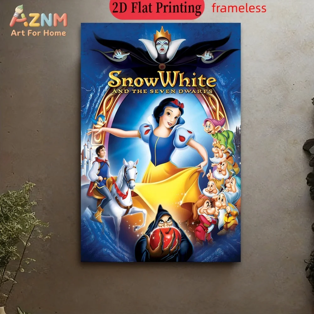 AZNM - Lienzo Decorativo sin Marco de Blancanieves y los Siete Enanitos, Póster de la Película de Disney, Blancanieves, Reina Malvada, Príncipe, Siete Enanitos