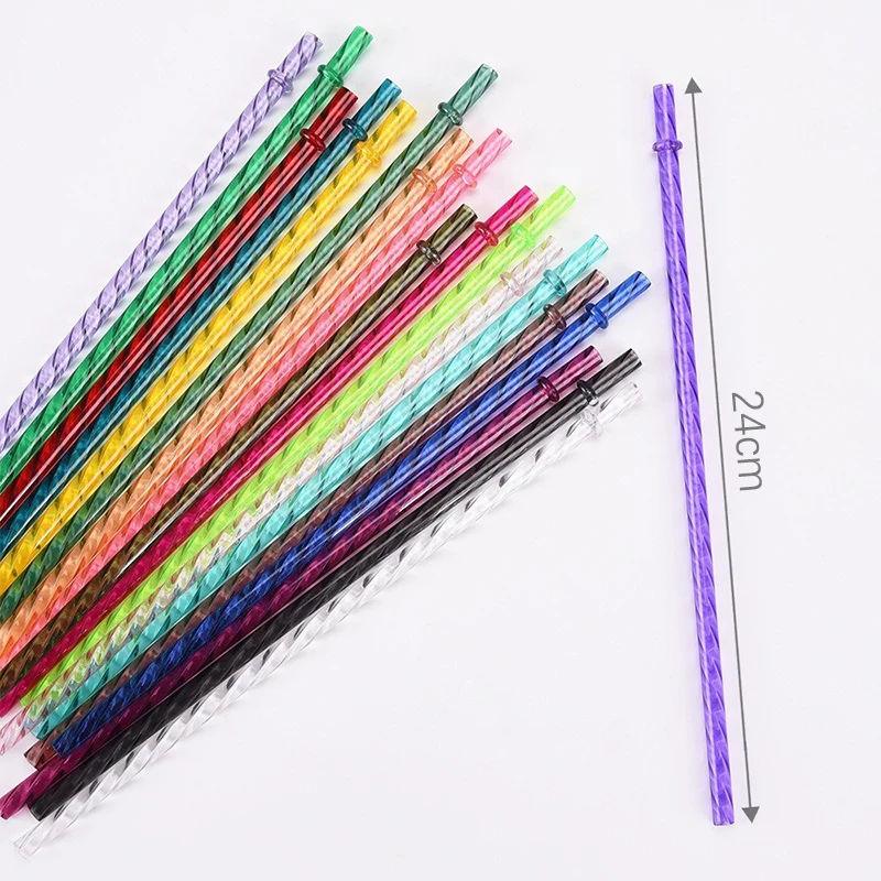 5Pcs Swirl Straws Reusable 24cm Long Hard Plastic Shiny Crystal Tumbler Replacement Drinking Straws With Cleaning Brush