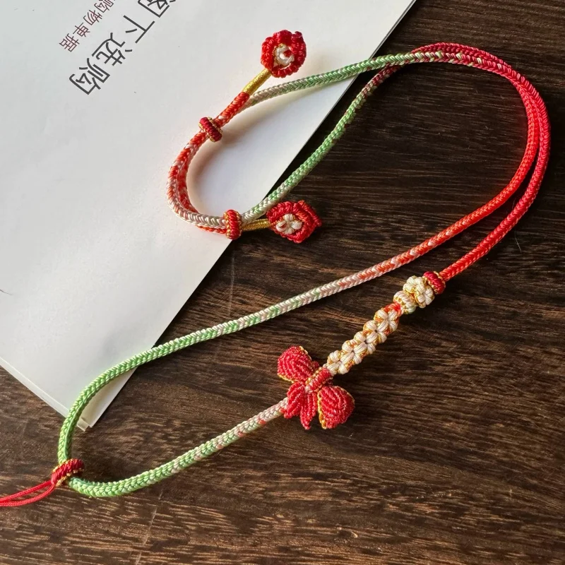 

High-End Handmade Braided Rope Jadeite Jade Pendant Rope Beeswax Necklace Rope Gold Pendant Rope Thousand-Li Landscape Lanyard