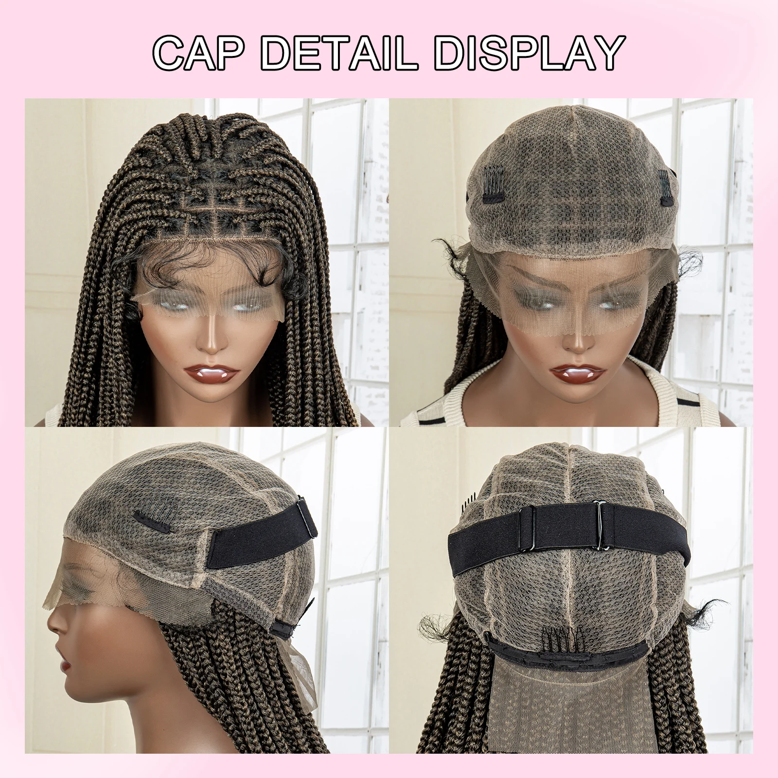 Full Lace Wig Synthetic Knotless Box Braided Wigs for Women 24 Inches Lace Frontal Crochet Cornrow Braids Wigs with Baby Hair