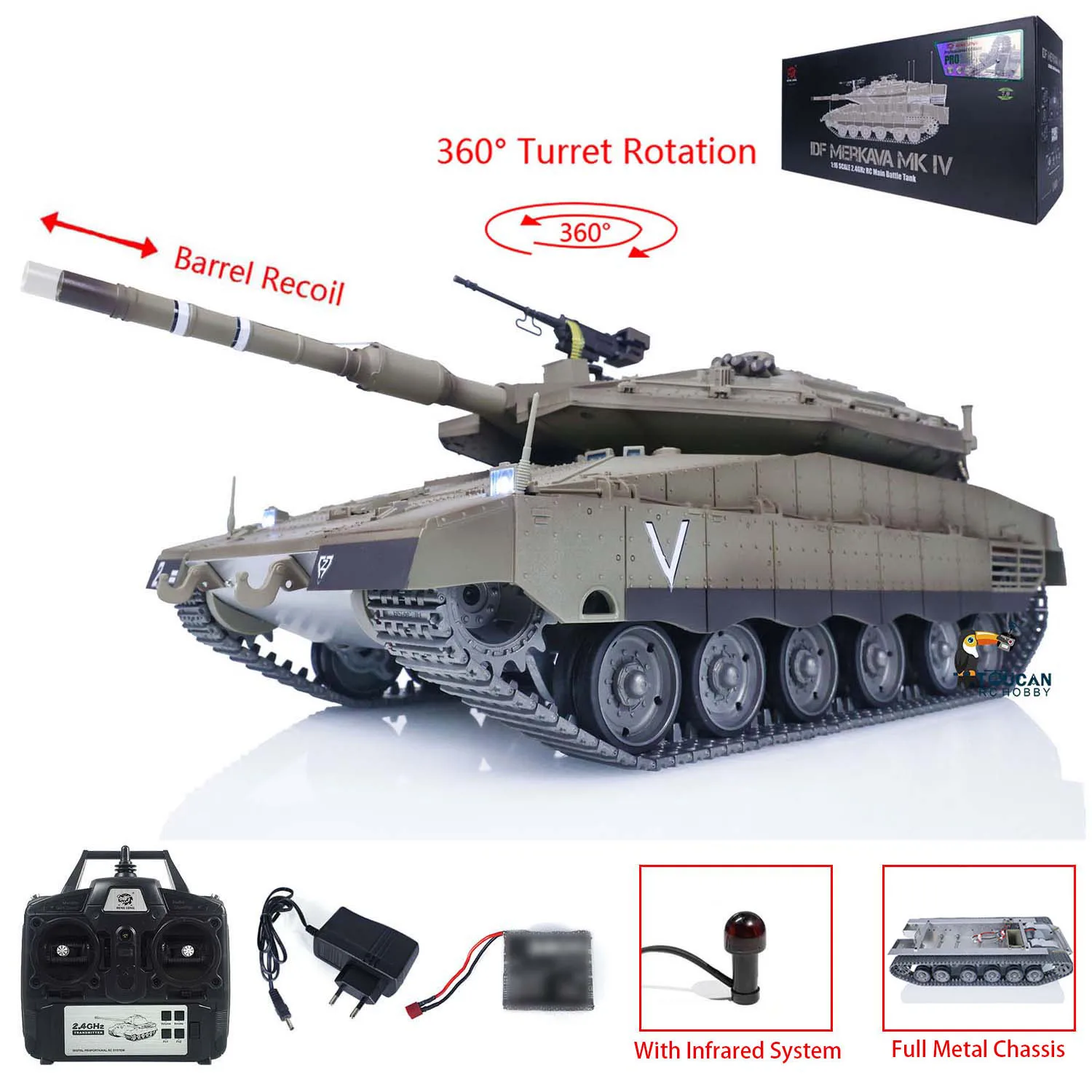 متوفر في المخزون Heng Long 1/16 RC دبابة قتال نموذج هيكل معدني IDF Merkava MK IV TK 7.1 ليزر أشعة تحت الحمراء تهدف لعبة خفيفة TH22667