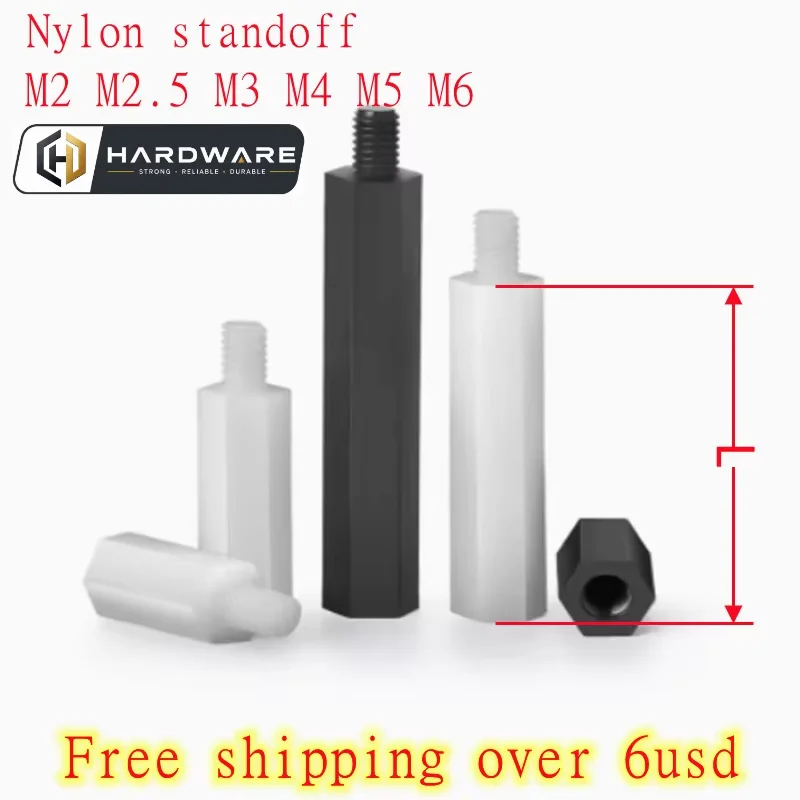 10-100pcs Male To Female Nylon Standoff M2 M2.5 M3 M4 M5*l+6 White Black Pcb Nylon Standoff Spacer Column Plastic Spacing Screws