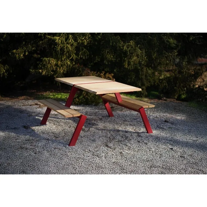 stainless steel table and chair set Leisure picnic park milk tea shop table Simple modern courtyard one-piece table and chairs