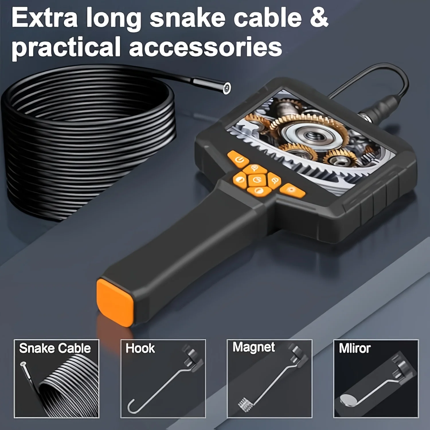 Инспекционный эндоскоп, промышленная бороскопическая камера с 4,3-дюймовым IPS-экраном, змеиная камера HD 1920P с 8 светодиодами