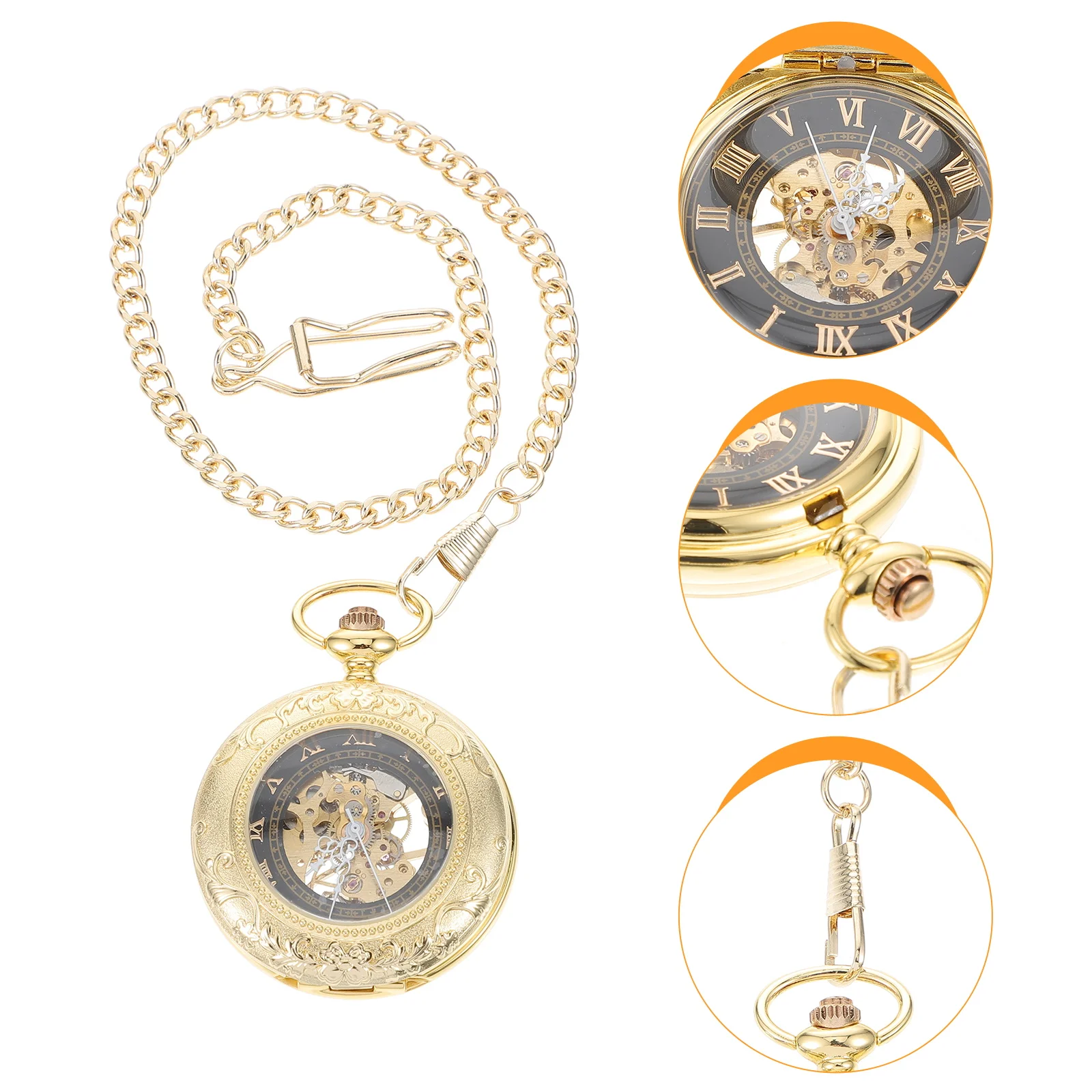

Retro Hollow Men Steampunk Mechanical Vintage Roman Numerals Gift Birthday Father'S Day Chain Included Pocket For Men Retro
