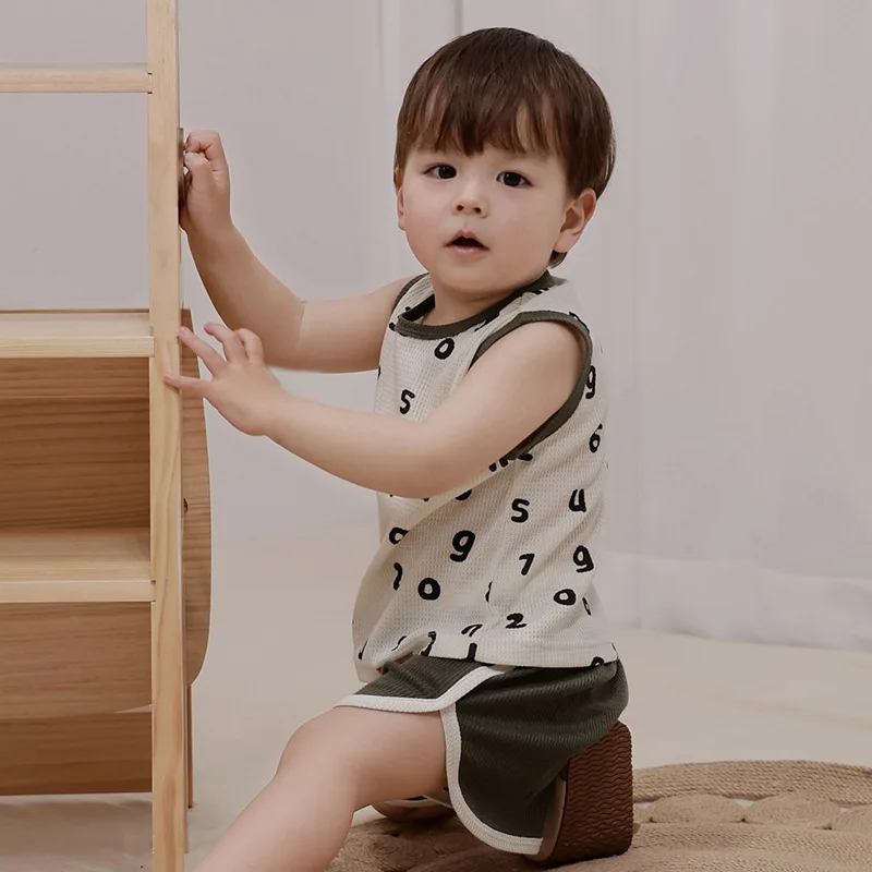 RomperDew الرضع الصدام اللون سترة مجموعة الصيف الفتيان والفتيات الطفل نزهة الملابس بحروف الطفل سترة قمصان #5