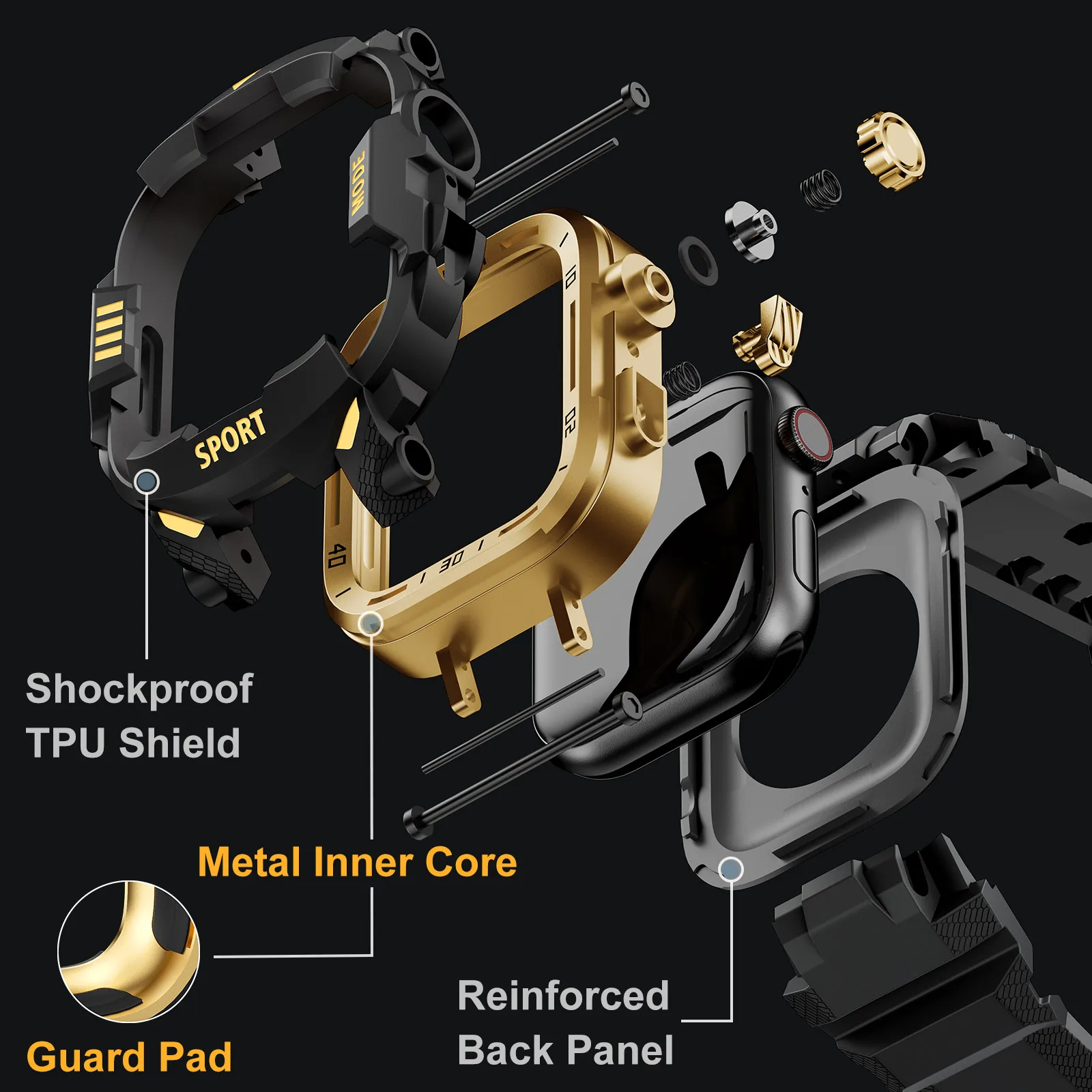 Rugged Case with Band Men Tactical Compatible with Apple Watch 44mm 45mm 46mm 49mm Military Grade Shockproof Bumper Men Tactical