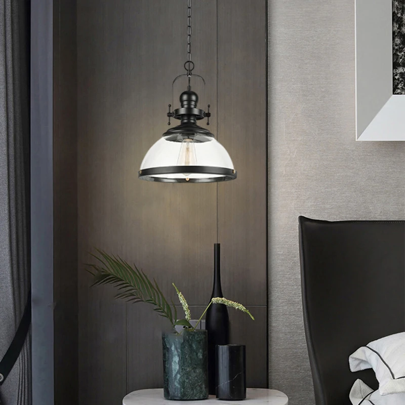 

American Vintage Pendant Light Clear Glass E27 Bulb Restaurant Shop Bedroom Parlor Hanging Lamp Wire Adjustable
