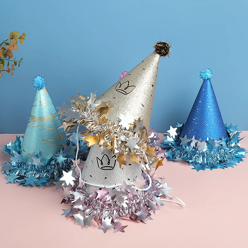 Kinder Geburtstag Party Hut Papier Krone Kappen für 1. Junge Mädchen Geburtstag Party Dekoration Lieferungen Foto Requisiten Gold Silber Rosa – Detail 5