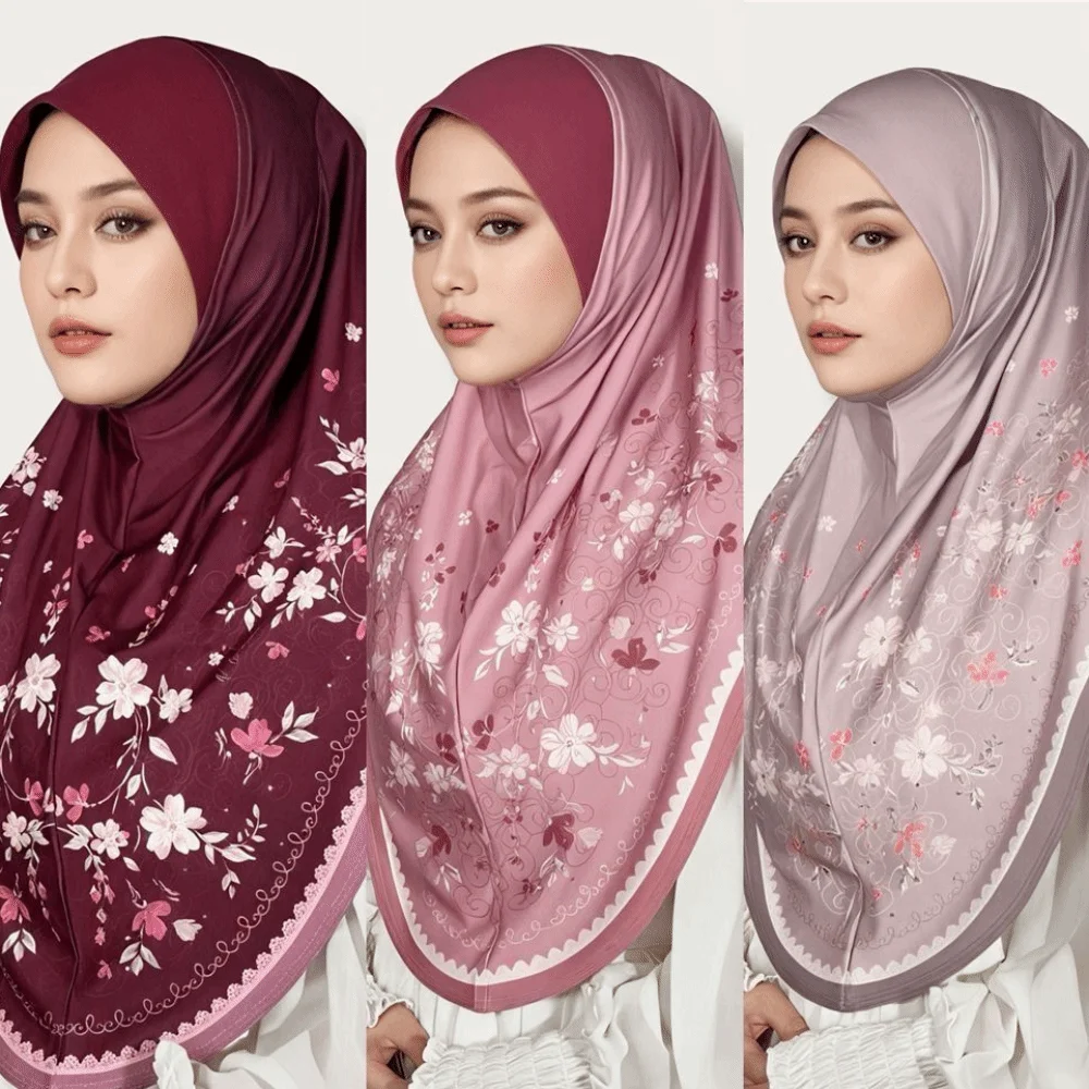 Breathable Eid Al-Fitr Long Floral Turban Cotton Adjustable Printed Arab Lady Headscarf Versatile Elastic Hijab Head Wrap Women