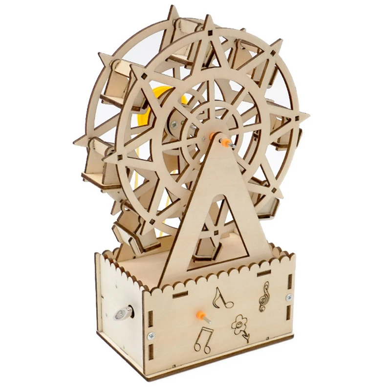 DIY Rotatable 3D Wooden Puzzle Music Ferris Wheel Making Model Electronic Science Experiment Production Kit For Children