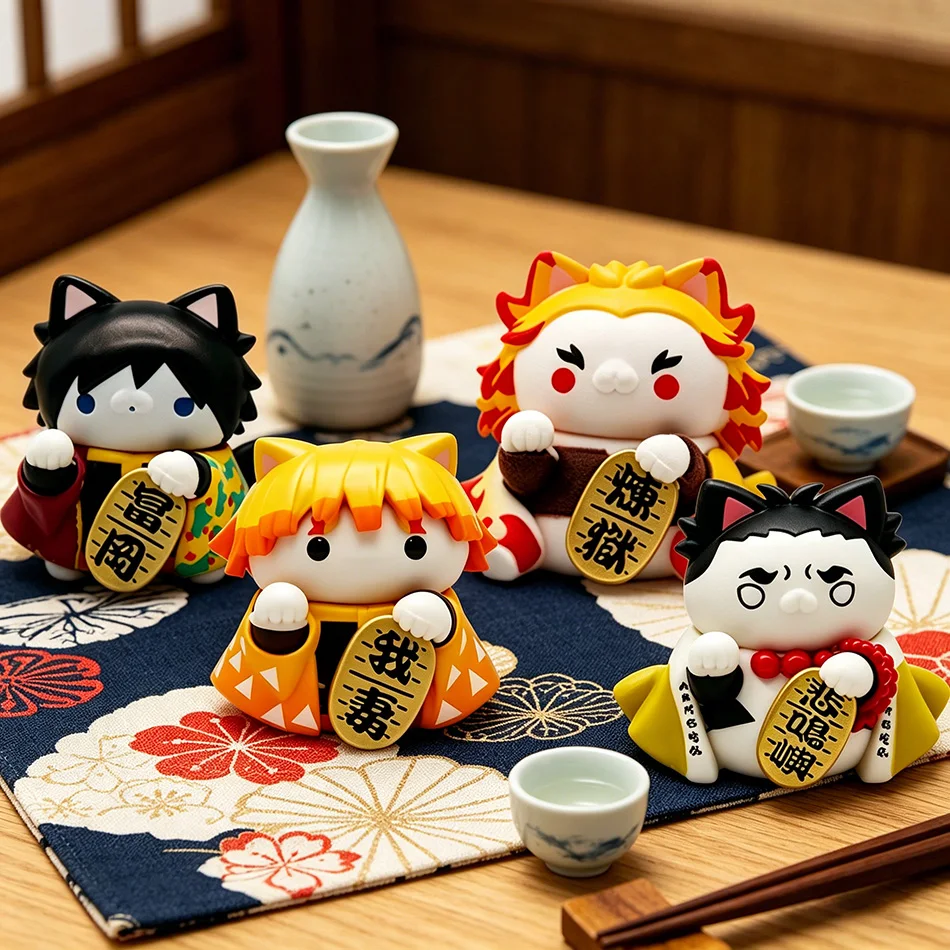 2026 Official Genuine Demon Slayer Tanjirou Kamado Cat Series Exquisite and Cute Q-Version Handmade Ornament Birthday Gifts