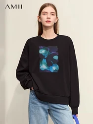 Amii Minimalism 2024 Women's Hoodies Spring New Round Neck Abstract Phantom Print Loose Drop Sleeves Streetwear Tops 12441038