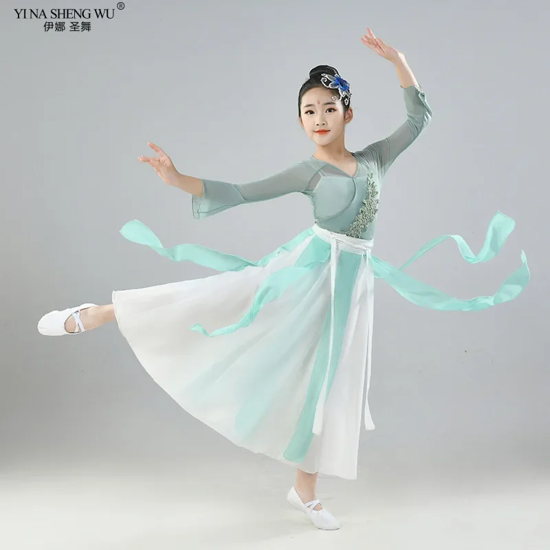 Girls Hanfu Dress Chinese Traditional Dance Costume Fan Dance Outfit Elegant Performance Clothing Children Classical Folk Wear