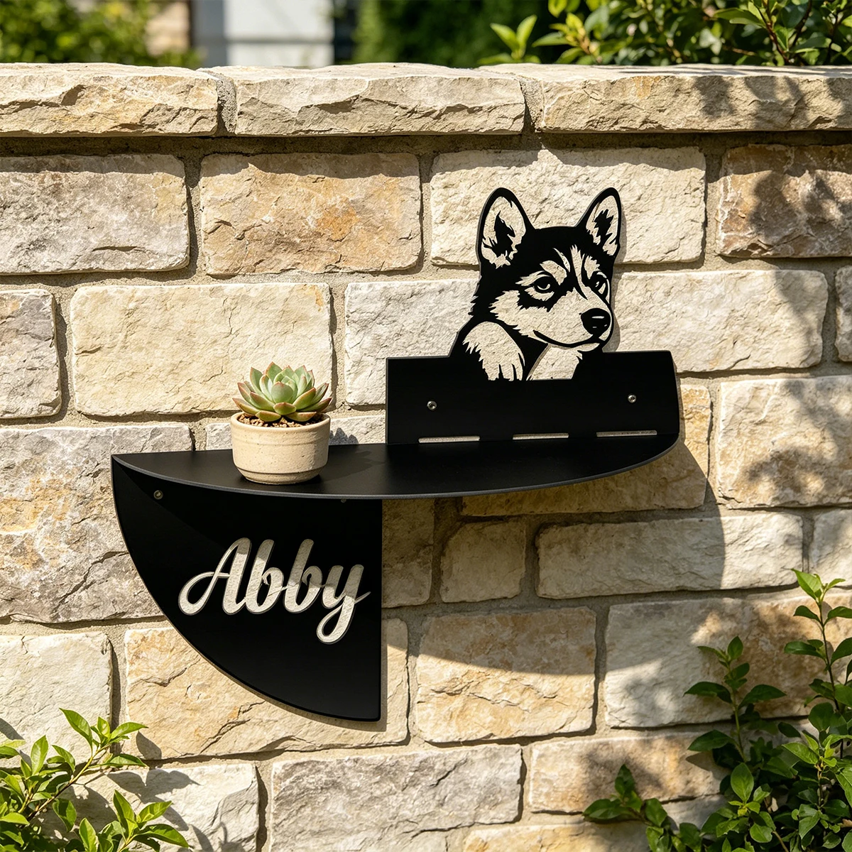Custom Text Husky Metal Decor Shelf Wall metal art Garden Patio Wall Mounted Plant Stand Holiday Season, Metal Wall Art - view 2