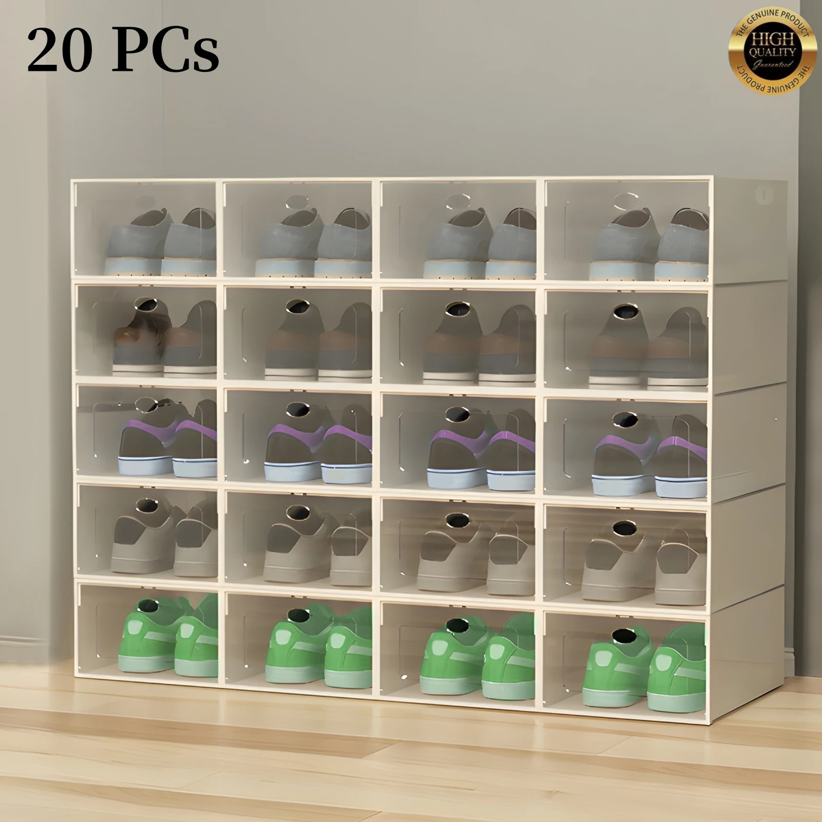 20Pcs Shoes Storage Transparent Shoe Organizer System Stackable Plastic Sneaker Display Case Storage Box Shoe Rack