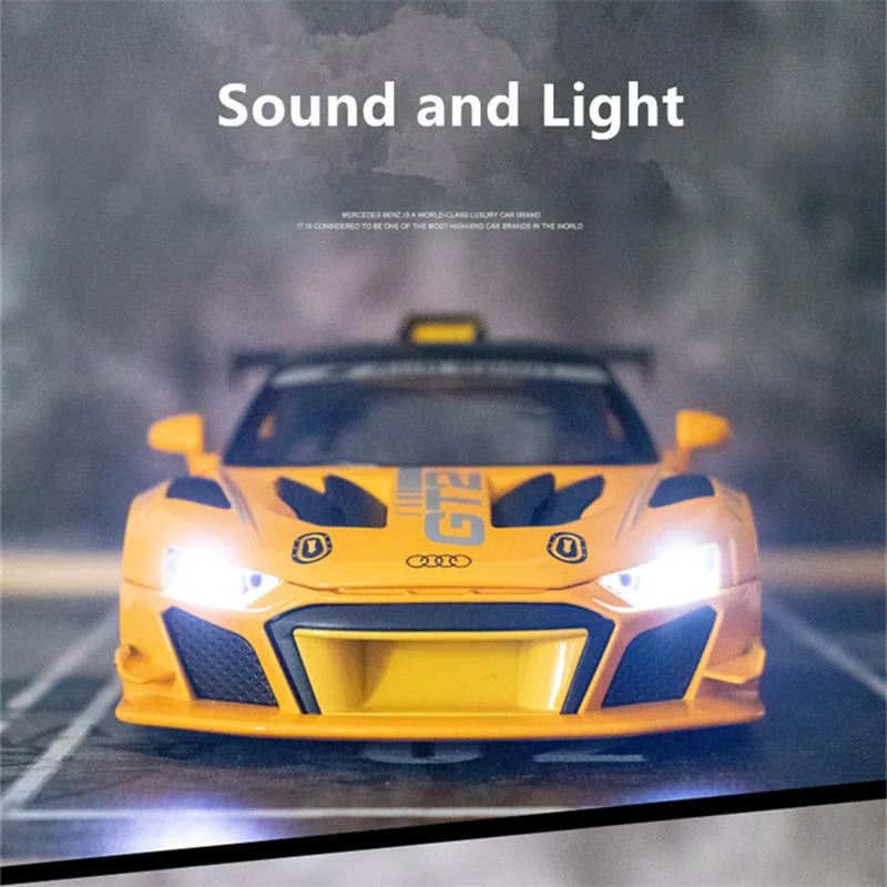 1:24 AUDI R8 GT2 Alloy Track Racing Car Model Diecast Metal Toy Sports Car Vehicles Model Simulation Sound Light Childrens Gifts