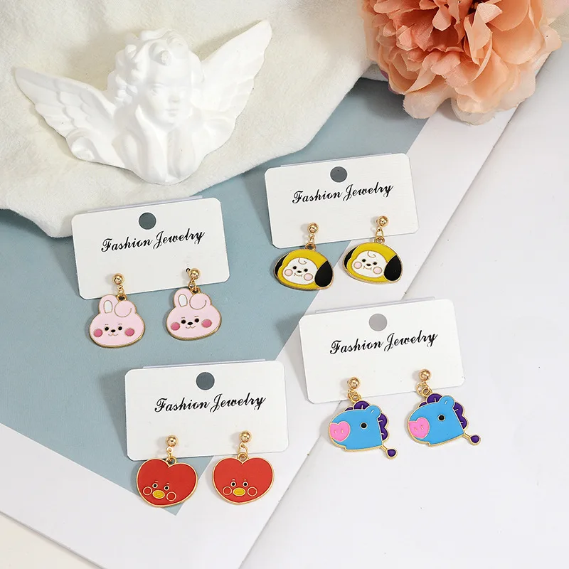 

Earrings Cartoon Anime TATA COOKY Cute Kawaii Bt21 Alloy Fashion Ear Clips Ear Needles Children Jewelry Custom Girls Gifts