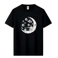 T-shirt High Quality 100% Cotton Funny Astronaut Moon Barbecue Print Casual Loose Cool Men O-neck T-shirt Tee Tops