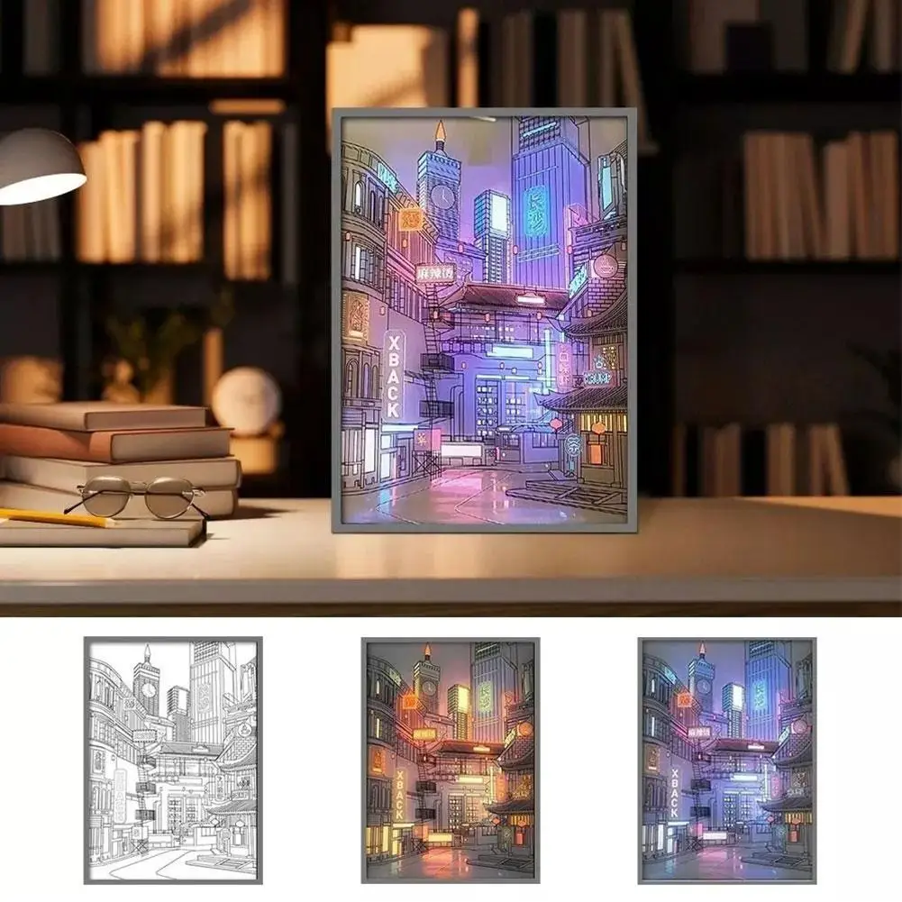 

Beautiful City Night Scene Painting LED Light 3 Color Room Adjustable Decoration Wall Lamp Night Romantic Art Light W0S2