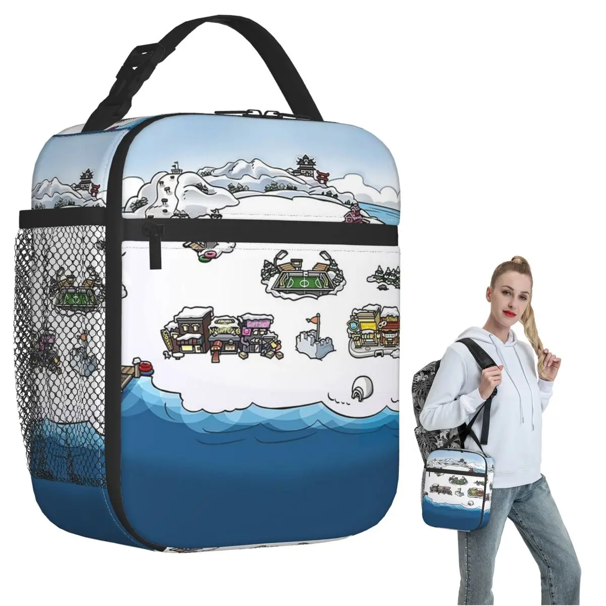 Club Penguin M Insulated Lunch Bag for Women Children Leakproof Food Boxes Thermal Lunch Box Tote
