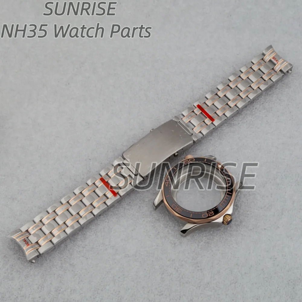 

41mm Silver Rose Gold Watch Case Stainless Steel NH35 Case Band 31mm Dial Watch Accessories for Seamaster 300 NH35 NH36 Movement