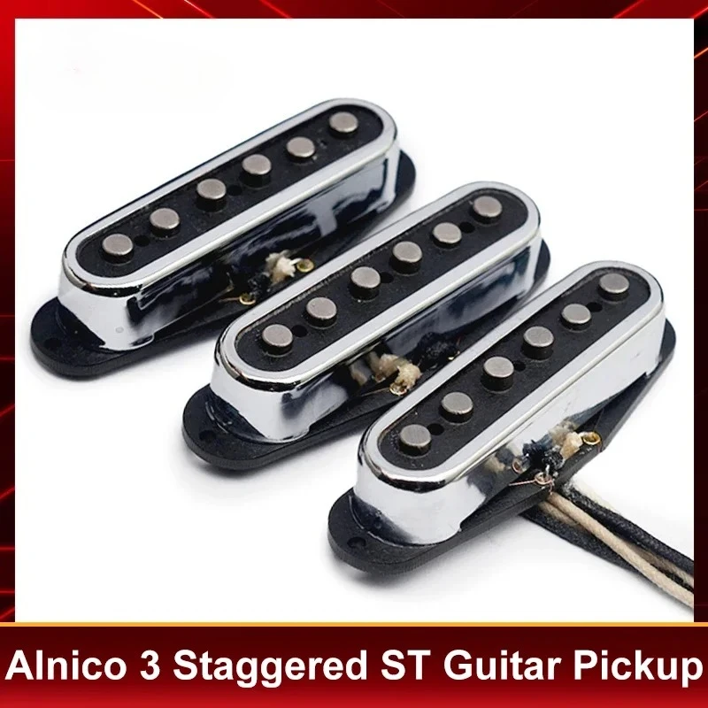 Alnico 2 Staggered ST-Style Electric Guitar Pickup with Open Brass Cover Fiber Bobbin ST Pickup Vintage Style Chrome