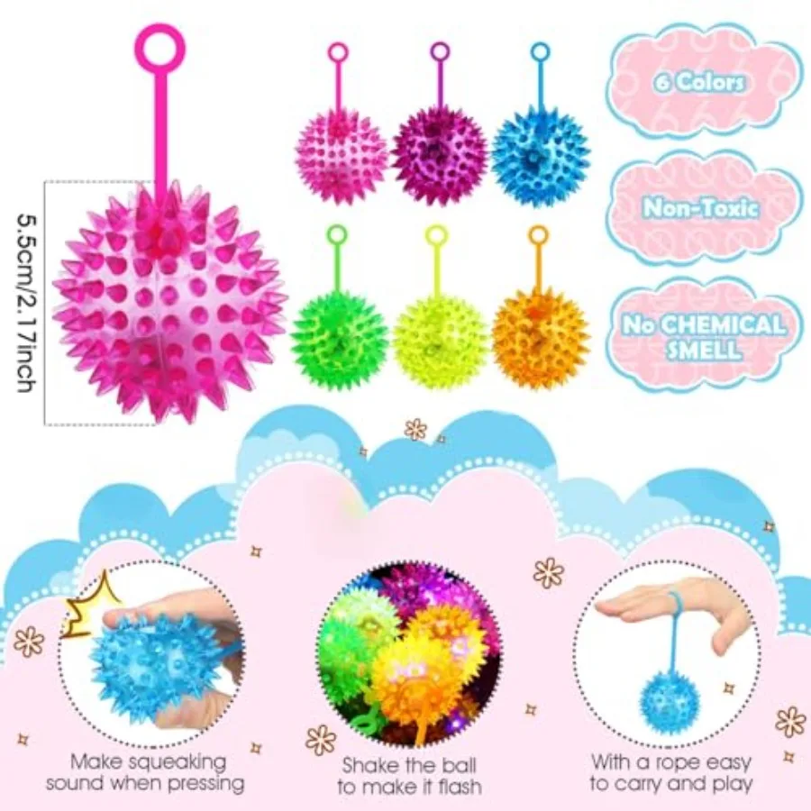 Carnival prizes: spiky LED bouncy balls rubber multicolor light-up and squeaky sensory toy for teens adults children