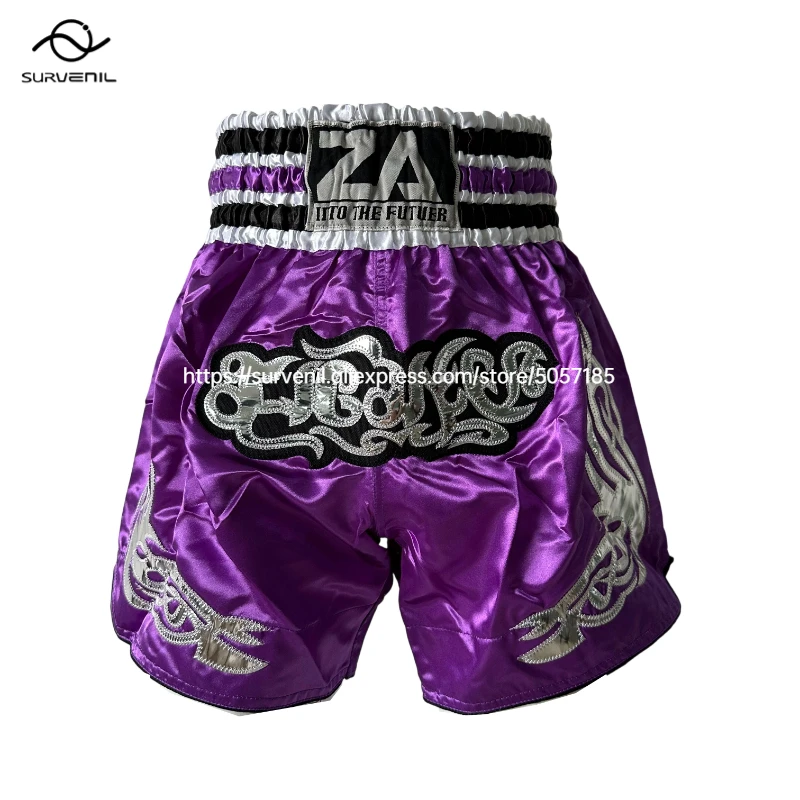 Muay Thai Shorts Classic Embroidery Thai Boxing Shorts Men Women Kids Satin Gym Combat Grappling MMA Fight Match Training Pants