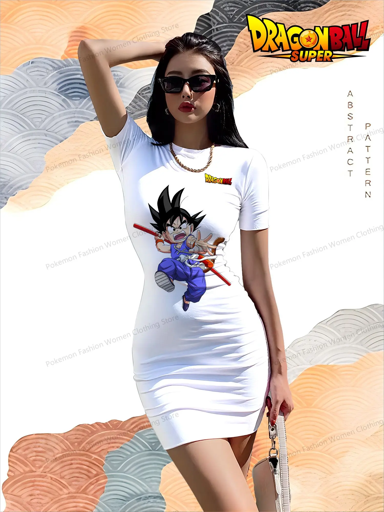 Women's Short Sleeved Hip Dresses Kakarotto Dragon Ball 2024 O Neck Summer S-3XL Spicy Girl Dress Youthful Woman Clothes Boho