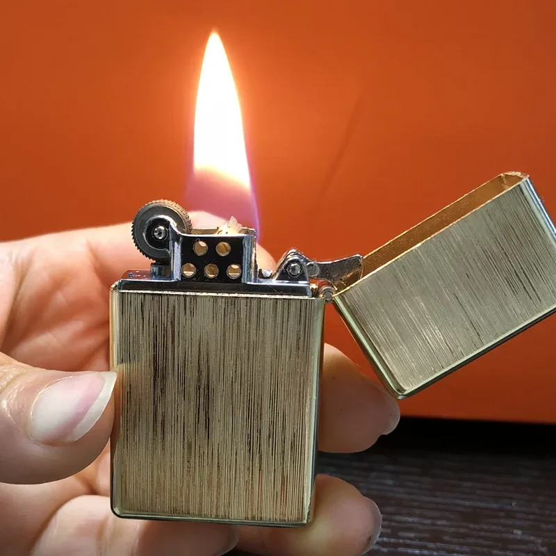 New Original Kerosene Lighter Retro Creative Pure Copper Case Windproof Brass Cigarette Gasoline Engine Smoking Gift Gadget