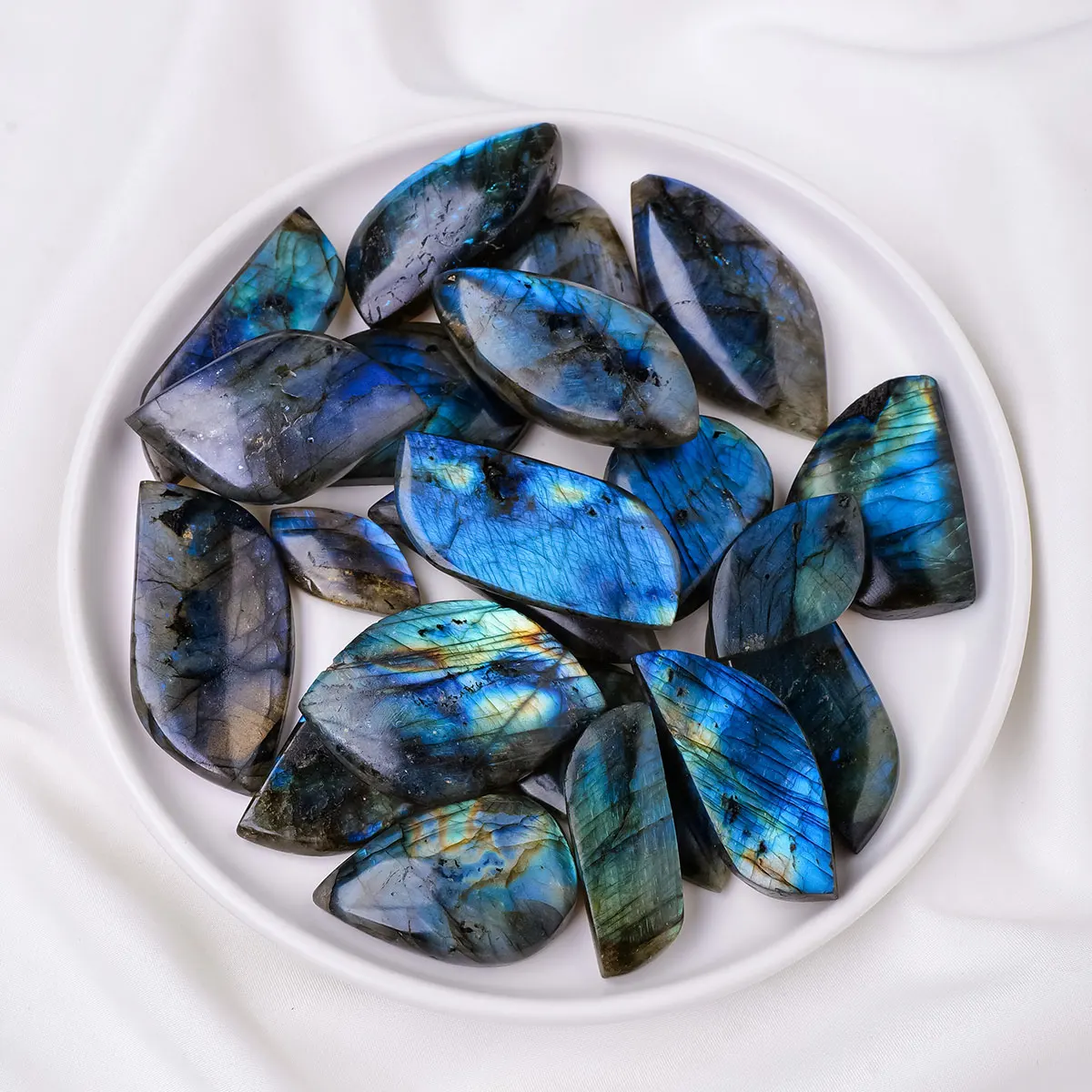 1PC Natural Crystal Labradorite Leaf Oval Shape Hand Polishing DIY Jewelry Making Decorative Ornament Household Supplies