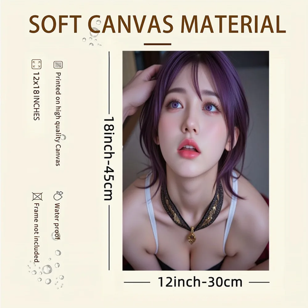 HD Aluminum Metal Sign, Stunning Anime Style Girl with Purple Hair Wall Art, Vintage Tin Poster for Bedroom Bar Man Cave Decor,