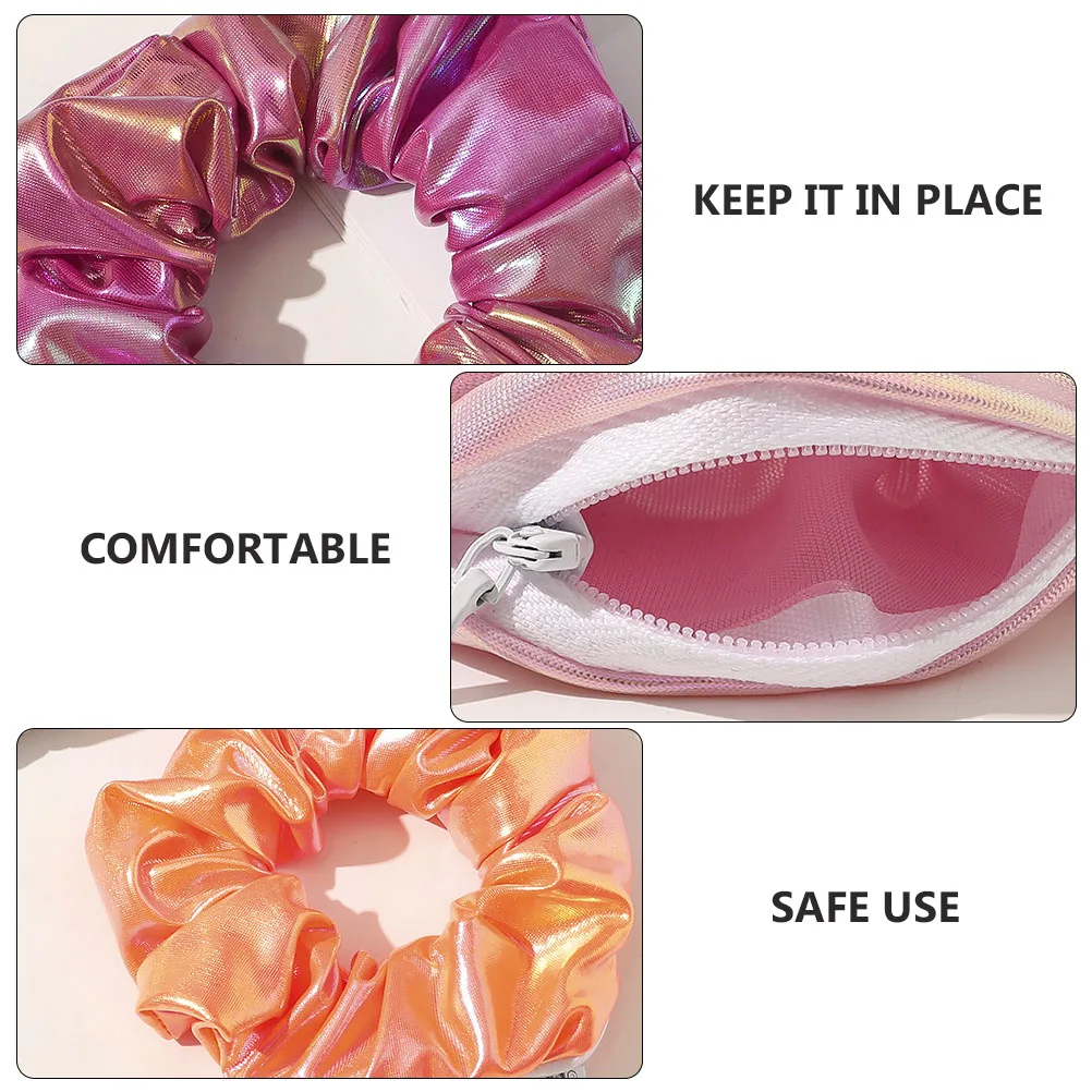 

8Pcs Creative Laser Hair Rope Gradient PU Elastic Hair Tie Durable Zipper Small Object Storage Sweet Headdress