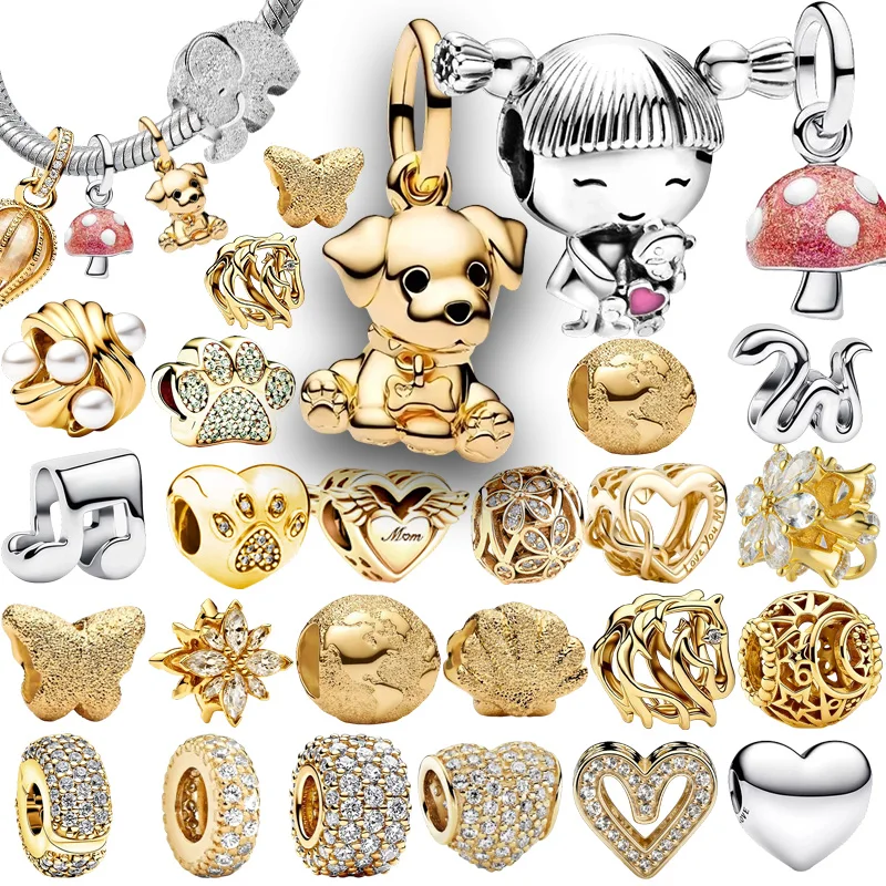 Abalorios Originales, Colgante de Hongo, Corazón Infinito 'Te Quiero Mamá' y Mini Abalorio de Serpiente, Compatibles con Pulseras y Colgantes, Regalo de Joyería para Mujer