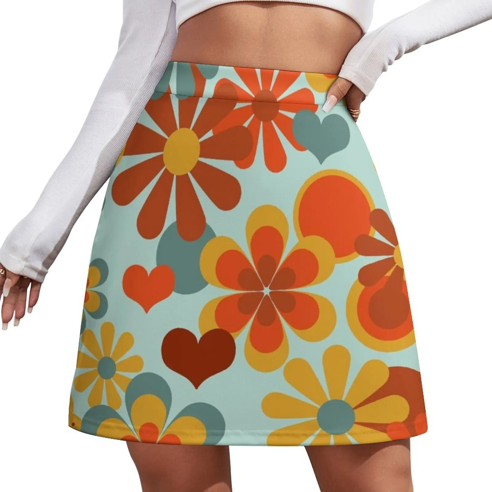 

70's Flower Power Mini Skirt night club women new in clothes womens clothing