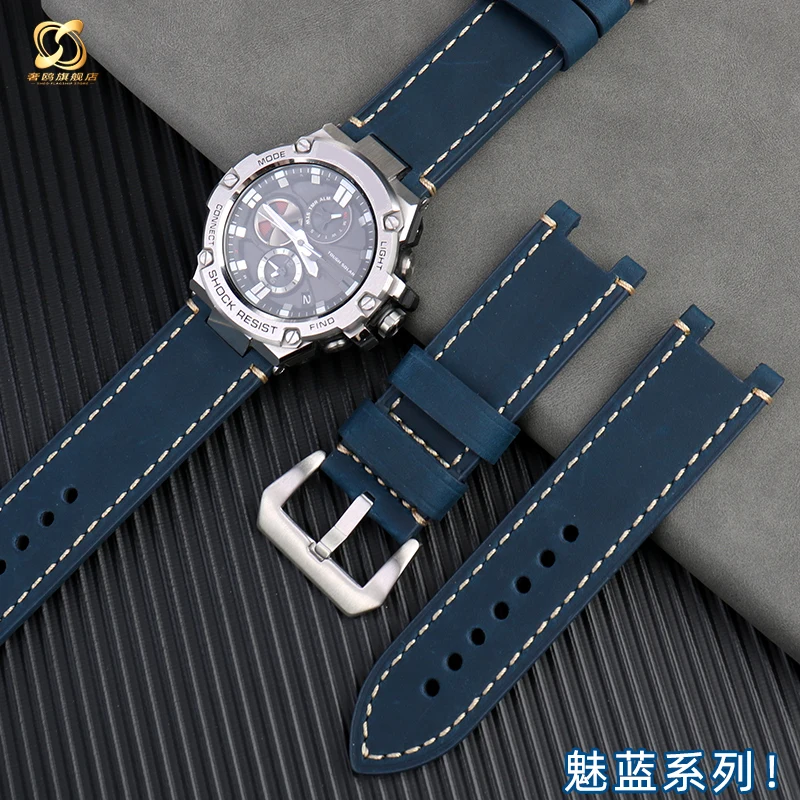 New blue Cowhide Leather Watchband For G-SHOCK Casio GST-B100/S130/S110/S120/W130L/W100/210/W300 Retro Watch Strap Men Bracelet