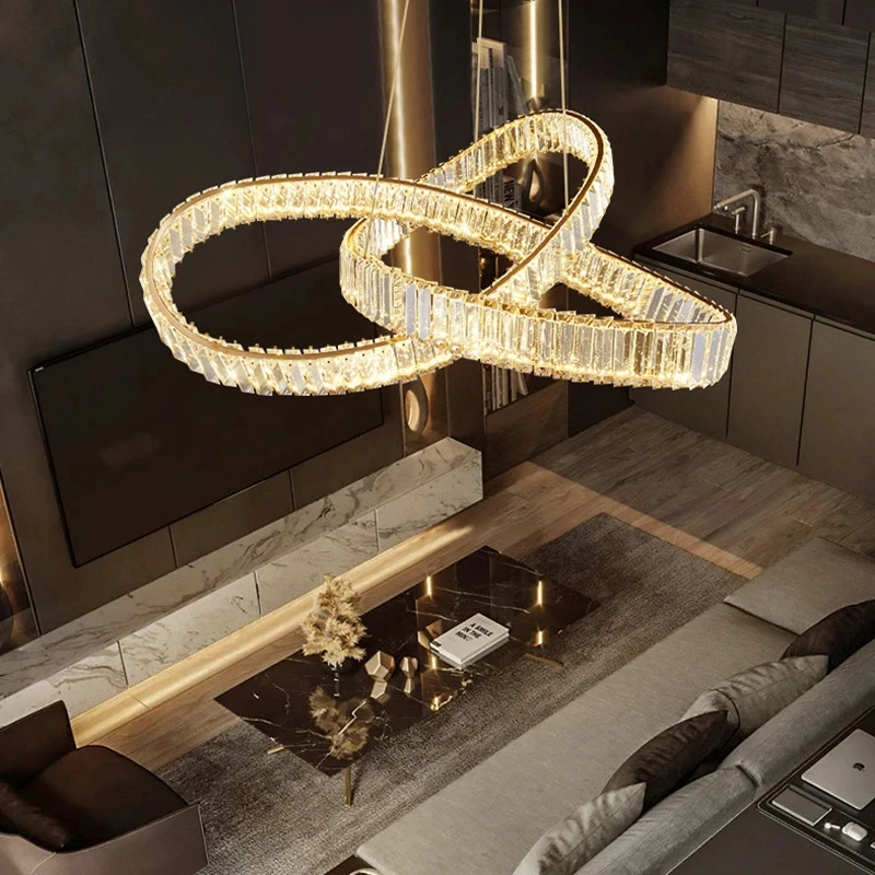 Modern Luxury Crystal Led Chandelier Irregular Gold Ceiling Chandelier Living Room Bedroom Dining Room Chandelier Ring Design