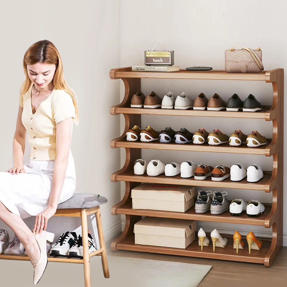 

Wooden Shoe Rack Shoes Storage Organizer 6 Layer Shoes Holder Rack Multi-Function Shoe Organizer Shelf for Entryway