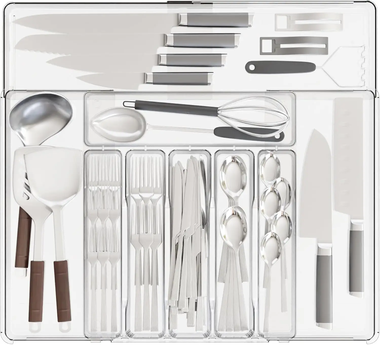 Clear Expandable Silverware Organizers for Kitchen Drawers,Large BPA Free Cutlery Organizer in Drawer
