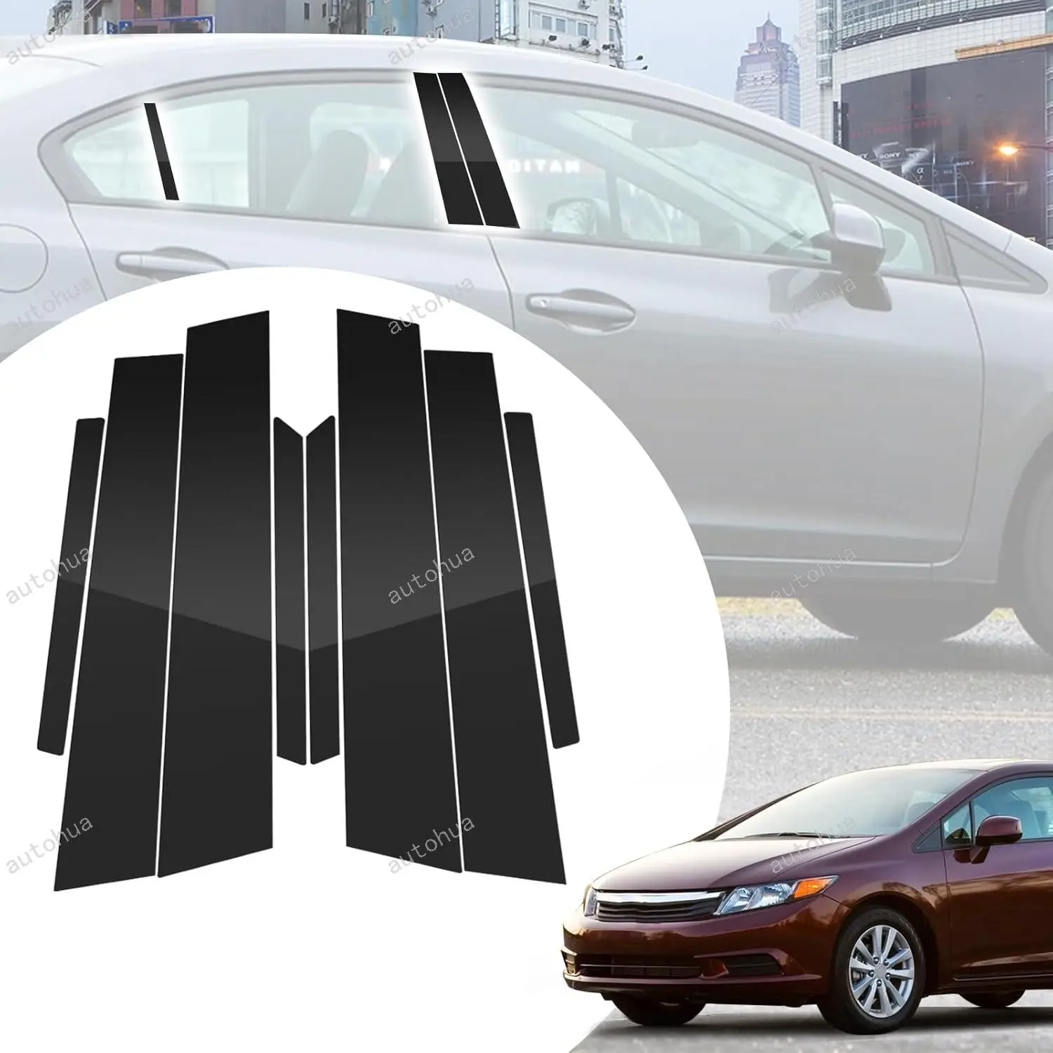 

Door Pillar Post Trim for Honda Civic 2012-2015 Side Door Pillar Anti Scratch Glossy PC Stickers Cover Moldings 6-pcs