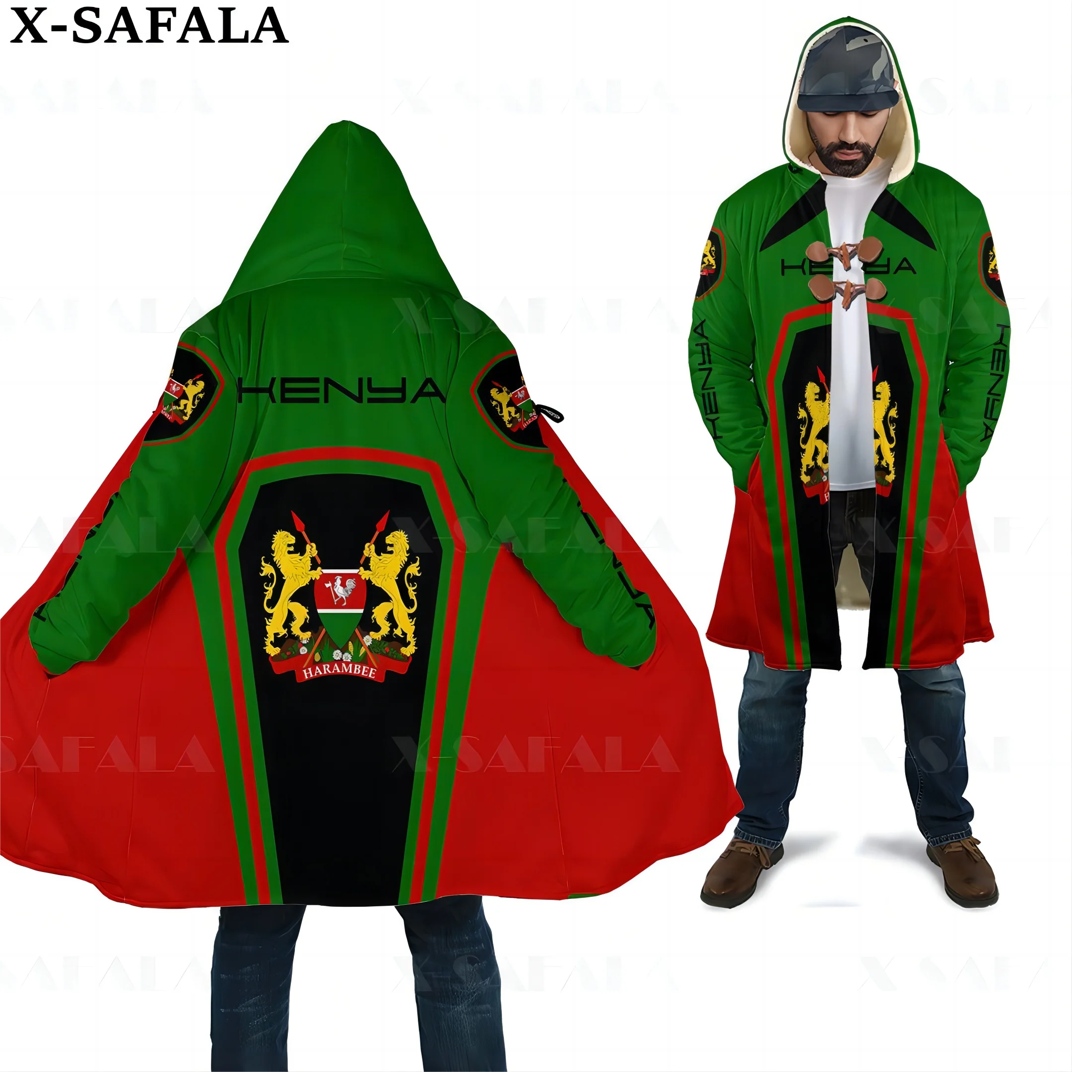 

Kenya Emblem Action Flag Country Art Thick Warm Hooded 3D Print Cloak Men Overcoat Coat Windproof Fleece Cape Robe Blanket-1