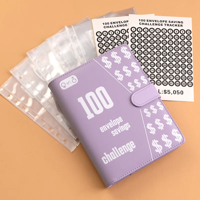 Carpeta de Desafío de Ahorro de sobre de 100 días, carpeta de presupuesto con sobres de efectivo, depósito de cuenta, cuaderno de ahorro de dinero