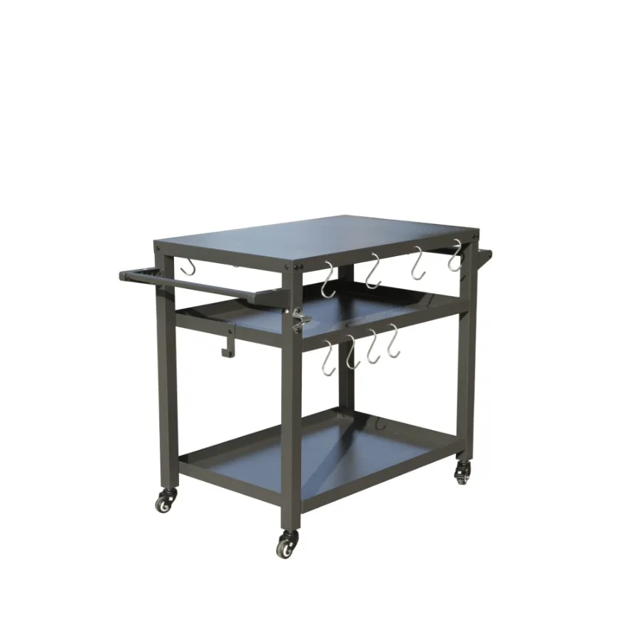 

3Shelf Outdoor Grill Table Grill Cart with Wheels Outdoor Pizza Oven Table and Food Prep Table Table with Propane Tank Hook Gr