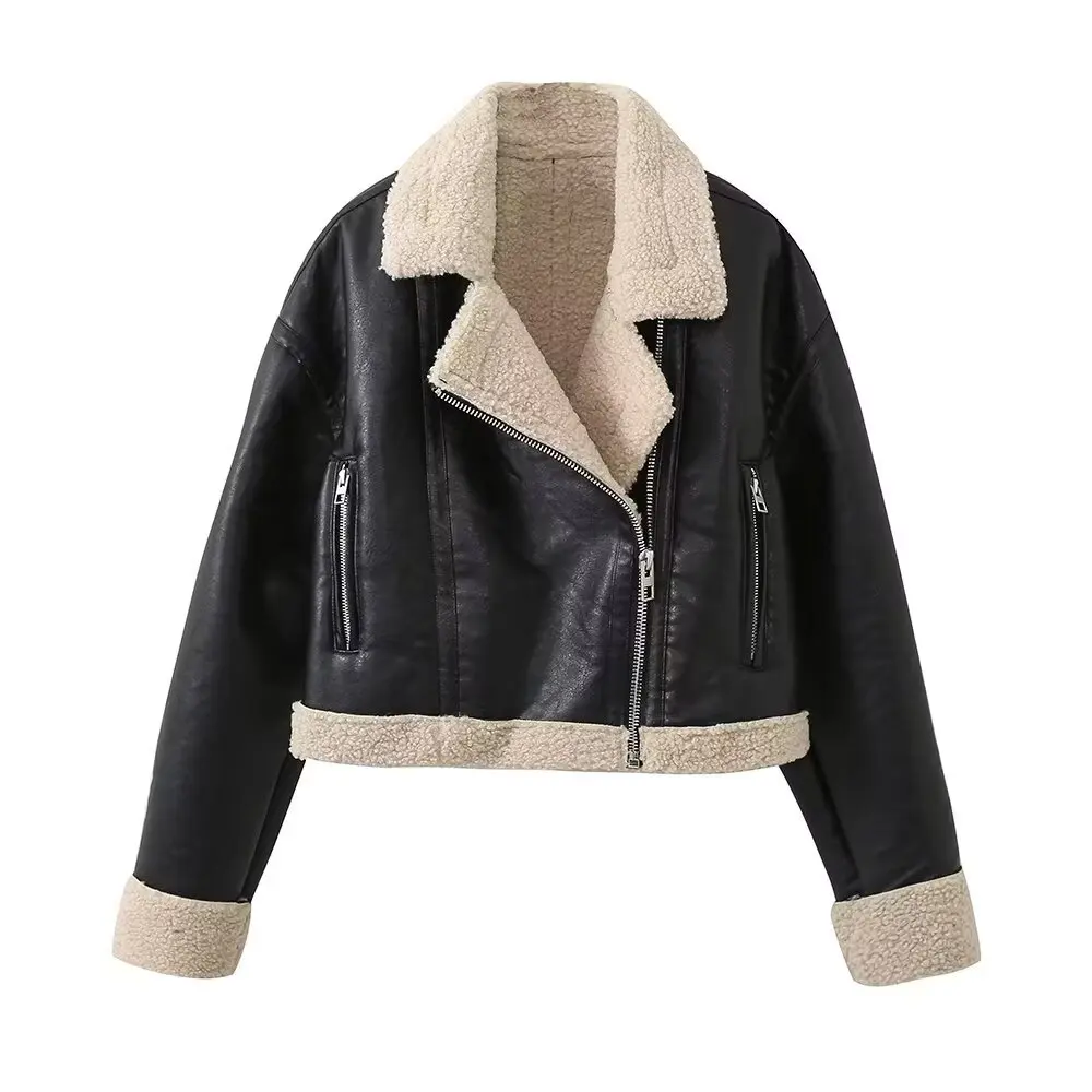 2024 Women\'s Winter New Sweet Fresh Temperament Double-Sided with Velvet Warm Imitation Leather Jacket